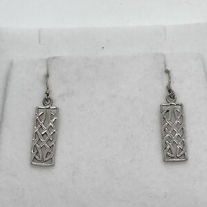 Vtg 925 Sterling Silver Celtic Knot Design Rectangle Dangle Hook Earrings 1.4” L